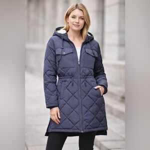 Levi’s Women’s Winter Coat Sherpa Lined Diamond Quilted Long Parka NEW